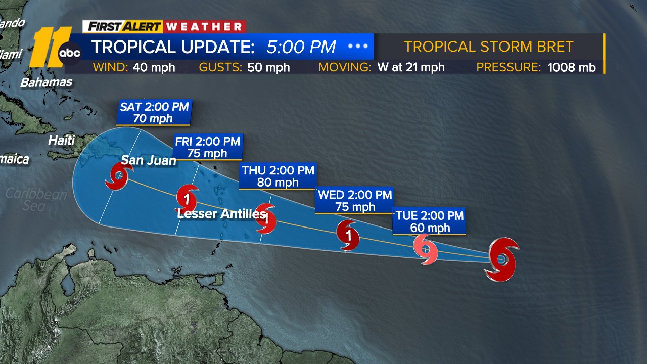 Tropical Storm Bret forms in the Atlantic, could make landfall as a hurricane