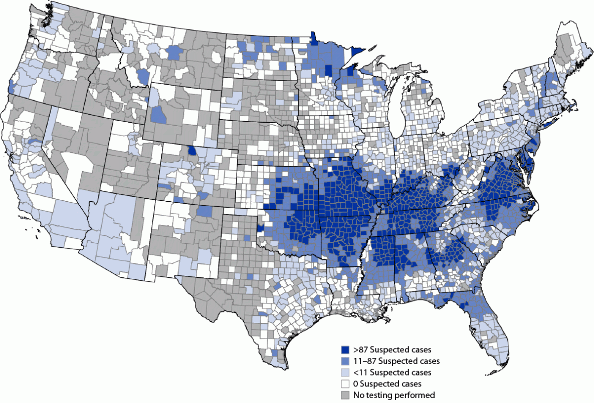 Geographic Distribution of Suspected Alpha-gal Syndrome Cases — United States, January 2017–December 2022