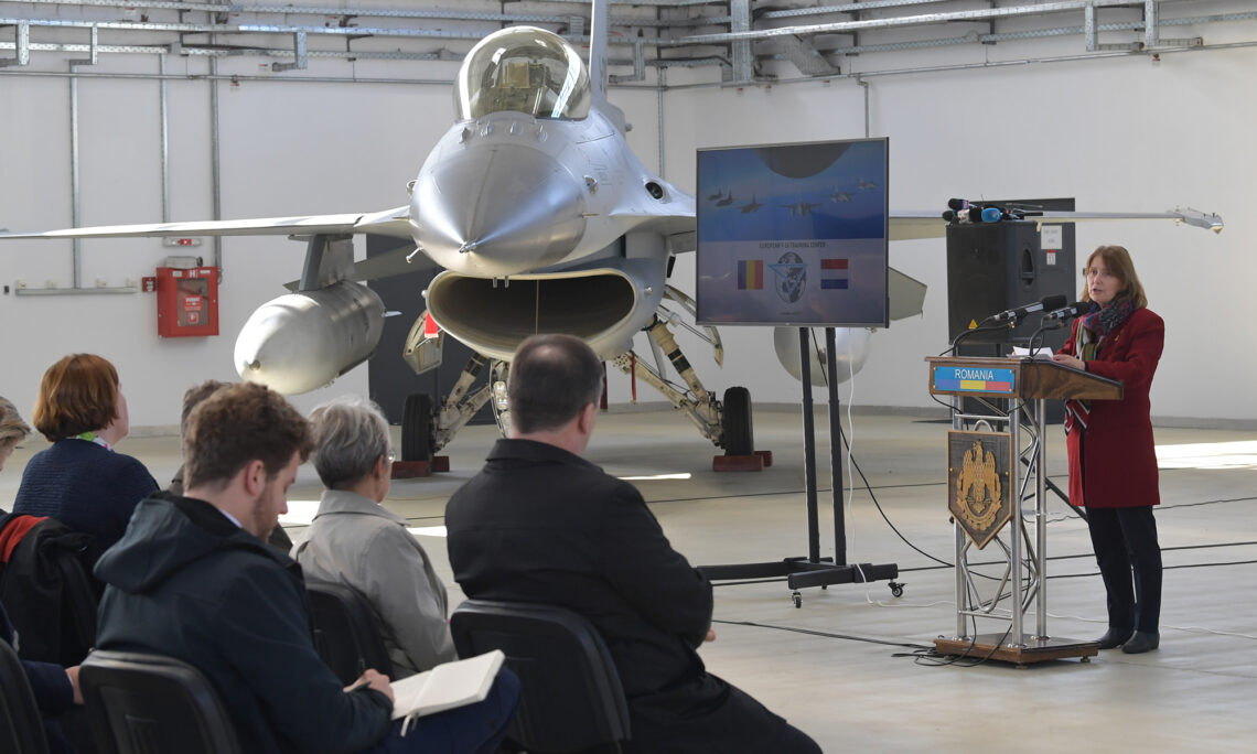 Ambassador Kathleen Kavalec at the F-16 Training Center